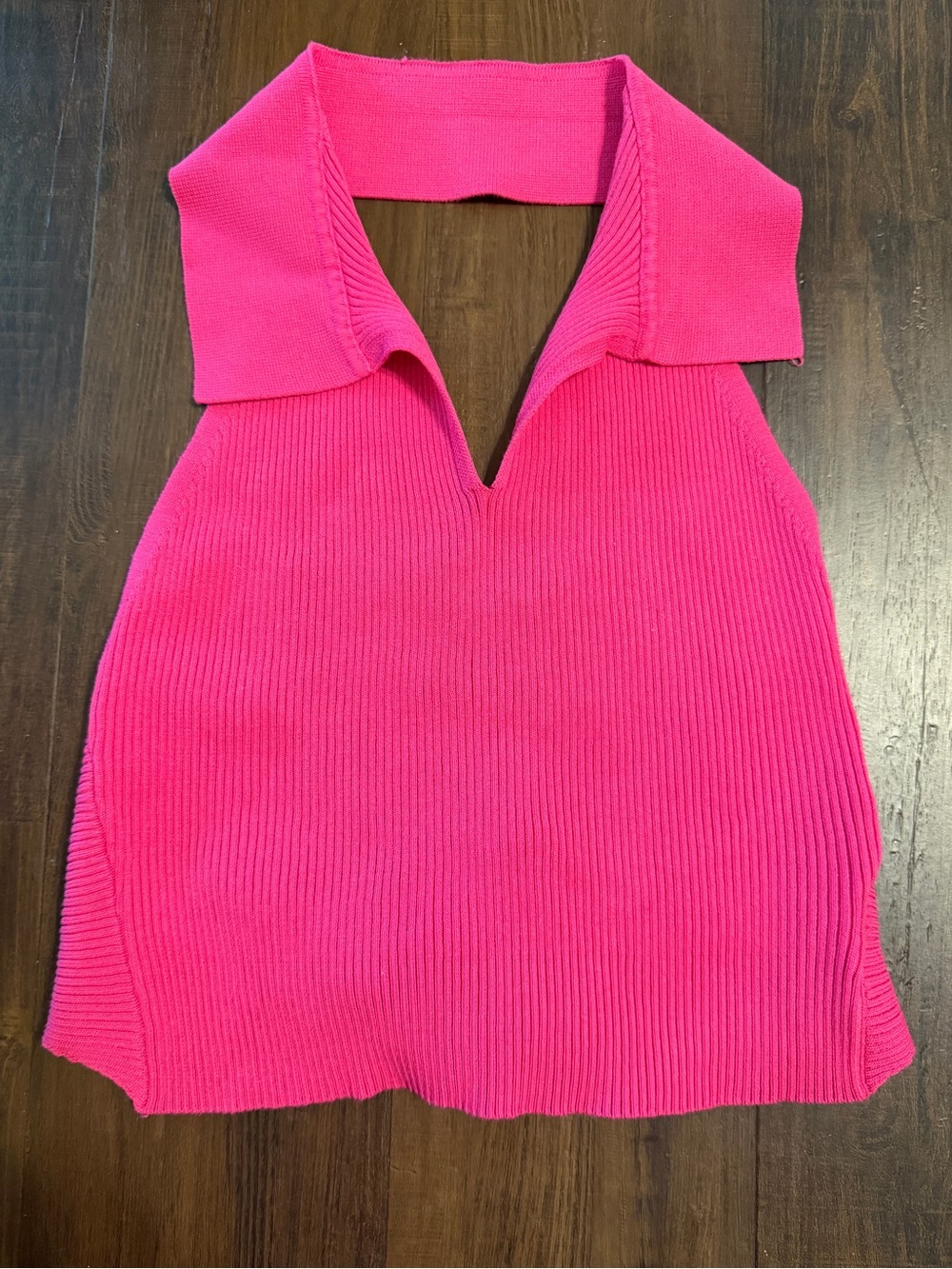 Dreamers by Debut Hot Pink Ribbed Halter Top L Open Back Tie Y2K
